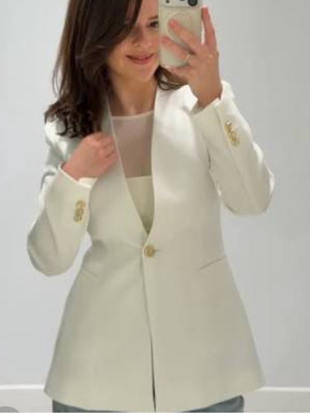 Zara Cream-White Single-Button Open Blazer